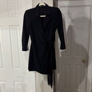 Black Wrap Blazer Romper with Waist Tie